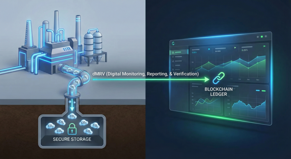 Global climate tech convergence, linking industrial Carbon Capture (CCS) with verified Digital MRV Carbon Credits Nepal for transparency and scale.