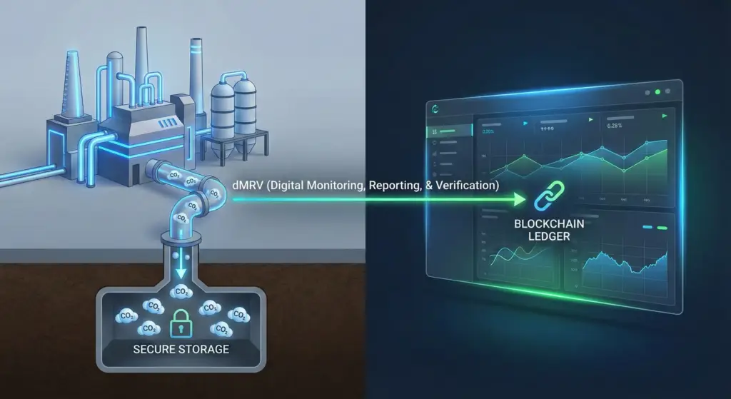 Global climate tech convergence, linking industrial Carbon Capture (CCS) with verified Digital MRV Carbon Credits Nepal for transparency and scale.