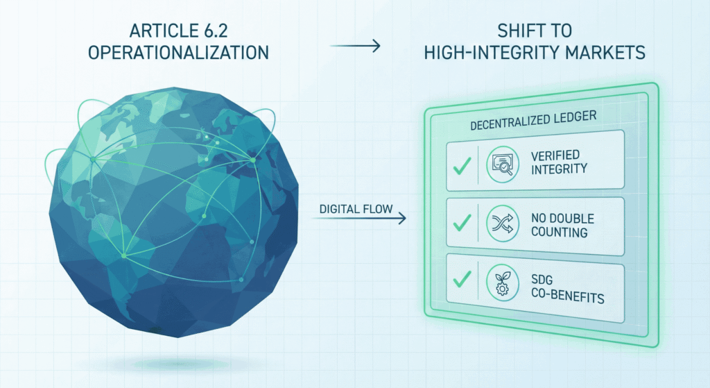 visual representation of Article 6 carbon credit integrity and international trading mechanisms