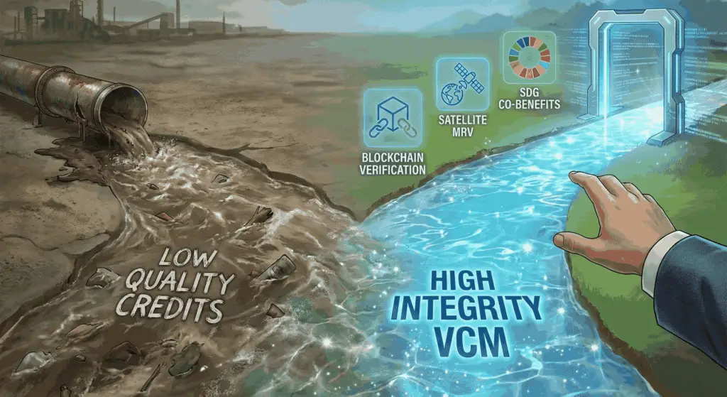 Diagram showing market bifurcation toward verified, high-integrity credits necessary for successful Article 6 Carbon Finance Nepal implementation.